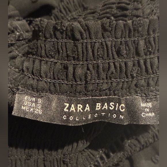 Zara Plumetis Collection Swiss Dot Long Sleeve Dress, Smocked Bodice/Cuffs Sz S - Picture 11 of 11